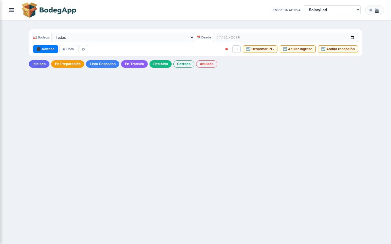 Monitor de Manifiestos: tablero Kanban en vivo con filtros y herramientas de supervisión.