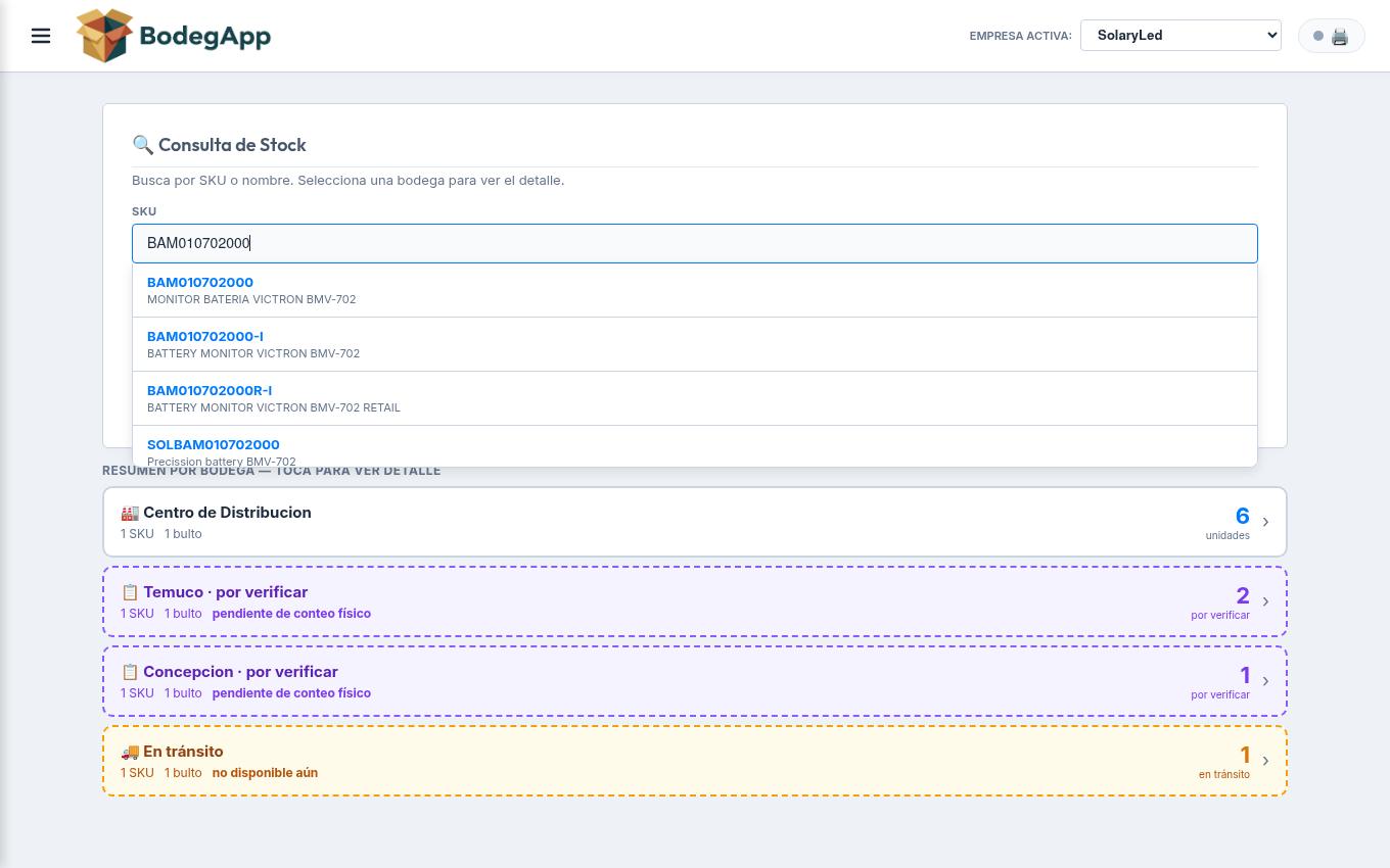 Consulta de Stock: búsqueda con autocompletado y resumen por bodega — con los grupos 